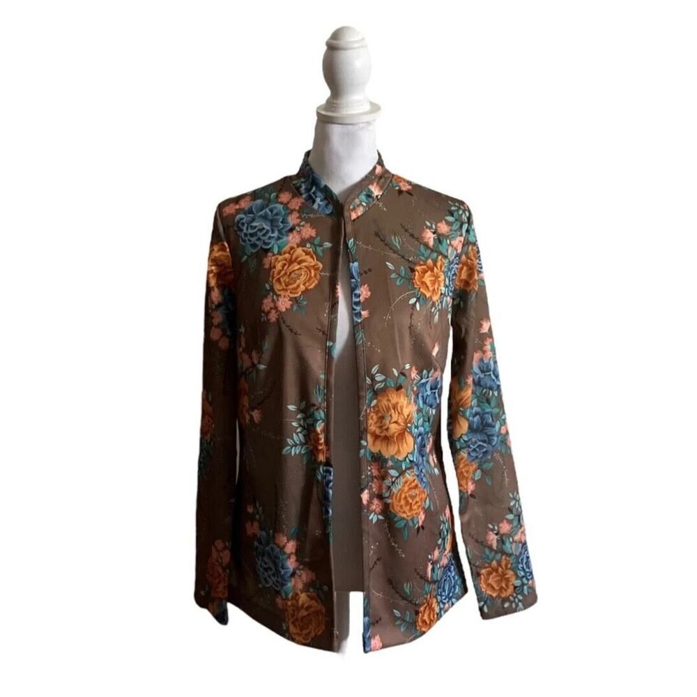 Vintage 1970s Sears Dress Cardigan Taupe Floral 2 Piece Set Maxi US Size 10 - Picture 10 of 16